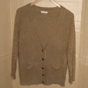 Staccato Brown Teddy Bear Grandpa Cardigan Elbow Patch Sweater Medium